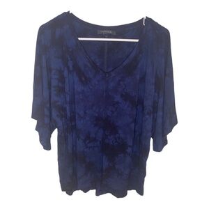 Tahari Blue and Black Flutter marbled top
